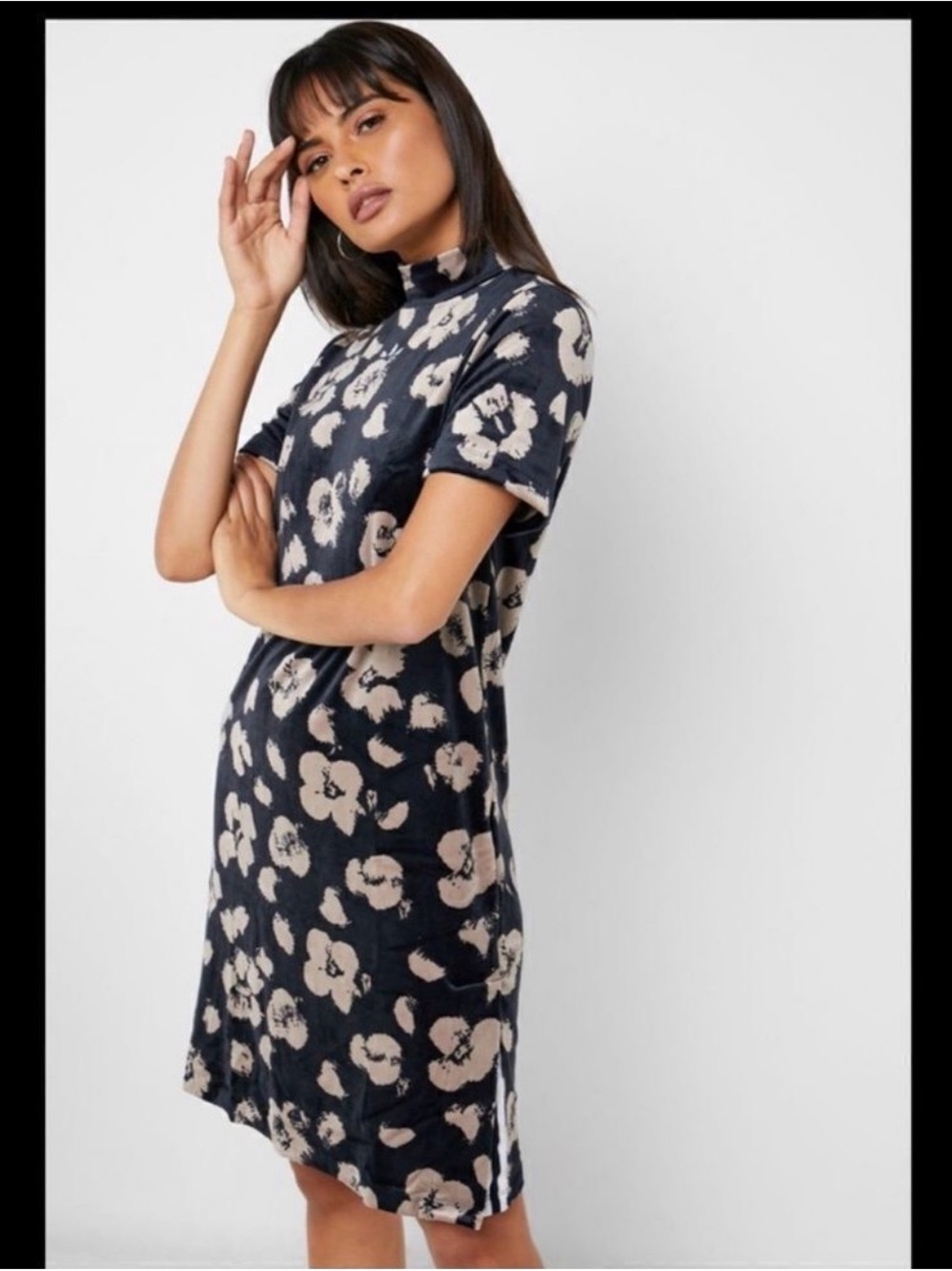 adidas Black Floral Mock Neck Mini Dress